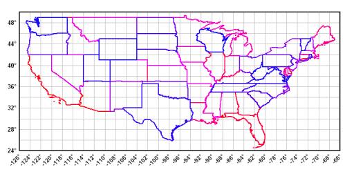 Continental US, linear scaling